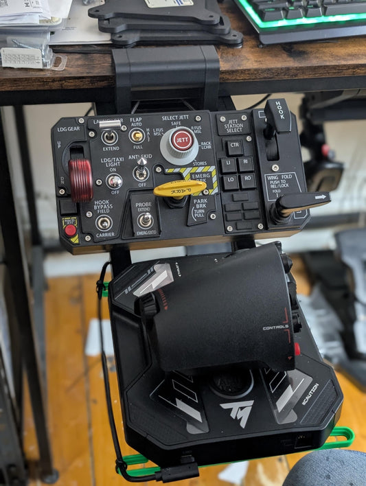 Universal Fold Away Throttle Mount (Fold-Away) – T16000 / X52 / X56 / VelocityOne / SOL R-6 Compatible – Under Desk HOTAS Mount