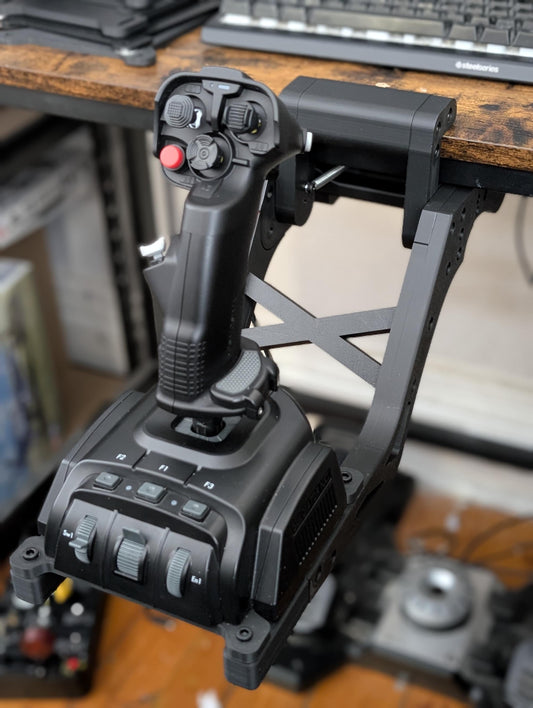 Universal Fold Away stick Mount (Fold-Away) – T.16000 / X52 / X56 / VelocityOne / SOL R-6/VKB Gladiator / NXT evo – Under Desk HOTAS Mount