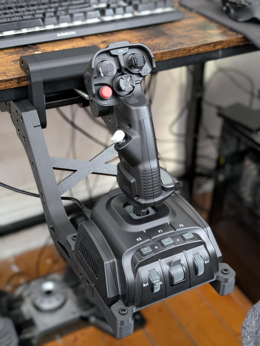 Universal Fold Away stick Mount (Fold-Away) – T.16000 / X52 / X56 / VelocityOne / SOL R-6/VKB Gladiator / NXT evo – Under Desk HOTAS Mount