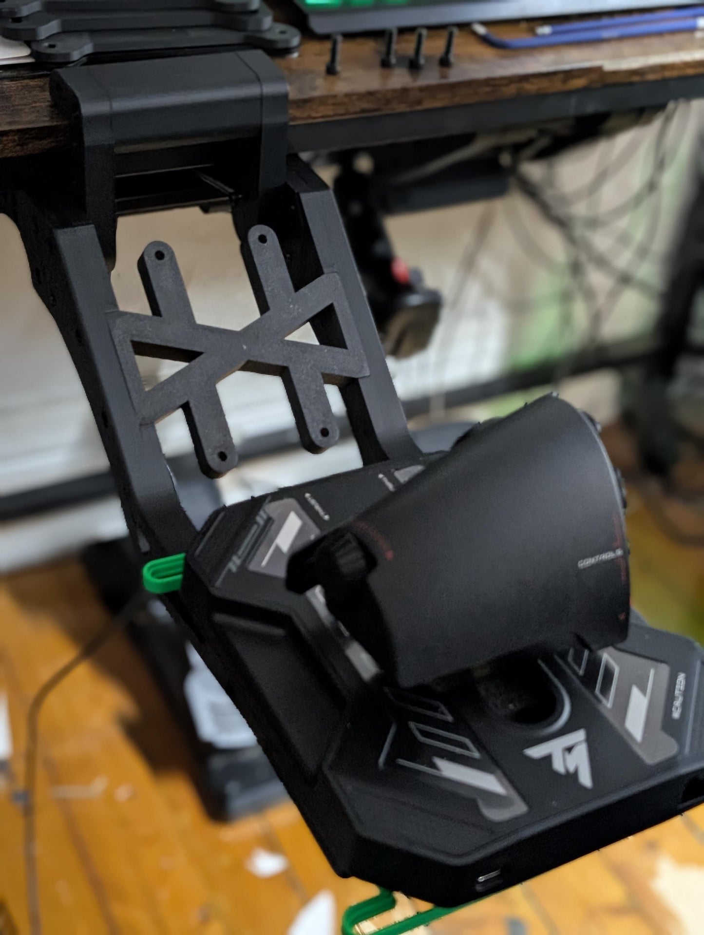 Universal Fold Away Throttle Mount (Fold-Away) – T16000 / X52 / X56 / VelocityOne / SOL R-6 Compatible – Under Desk HOTAS Mount